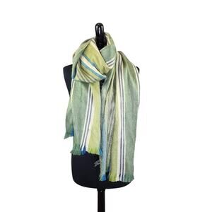 Shupaca Alpaca Blend Striped Wrap Wide Scarf Green Blue Lagenlook Cozy